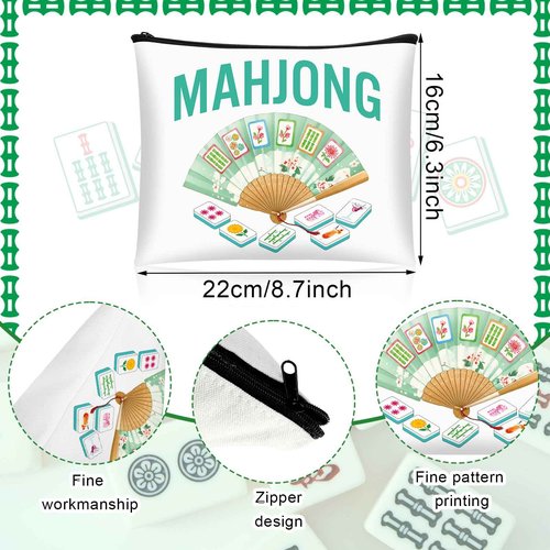 SilTriangle 16 Pcs Mahjong Cosmetic Bag Gifts for Women Mahjong Makeup Bag Mah Jong Zippered Pouch for Lover Player Friend Mom Grandma Lucky Birthday Christmas New Year Gift (Novel Styles)