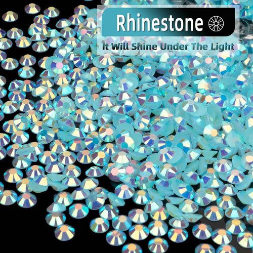 MUZOXEN 1200Pcs 6mm Resin Flatback Rhinestone Bulk, Bling AB Lake Blue Flat Back Round Jelly Rhinestones Non Hotfix Crystal Gems for DIY Manicure Nails Clothes Tumblers Crafts Decoration