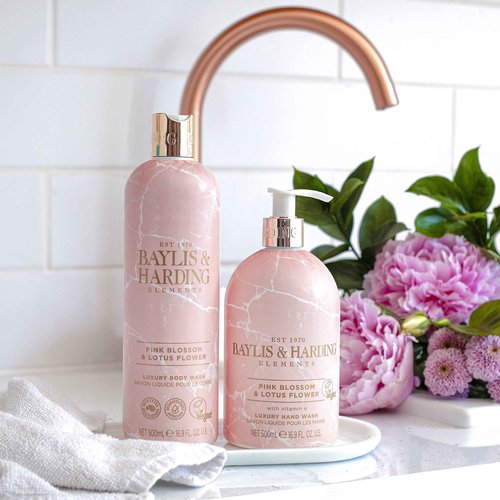 Baylis & Harding Liquid Body Wash Soap, Elements, Pink Blossom & Lotus Flower, 16.9oz/500ml (4-Pack)