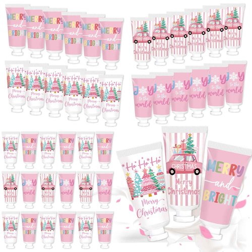 50 Pcs Christmas Hand Cream Set Christmas Hand Lotion Bulk Travel Size Winter Scented Hand Lotion for Women Mom Girls, Unique Christmas Stocking Stuffers (Pink)