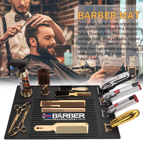 IEBARBER Magnetic Barber Mat for Station Barber Organizer Mat for Clipper Salon Station Tools with 4 Slots for Clippers Salon Barbershop Work Station Pads Anti Slip(4 Slots)