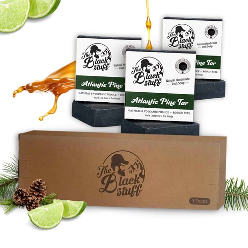 The Black Stuff All Natural Bar Soap for Men Handmade Cold Process Soaps with Organic Ingredients and Essential Oils - Mens Soap for Daily Use, Atlantic Pine Tar (3 Packs)