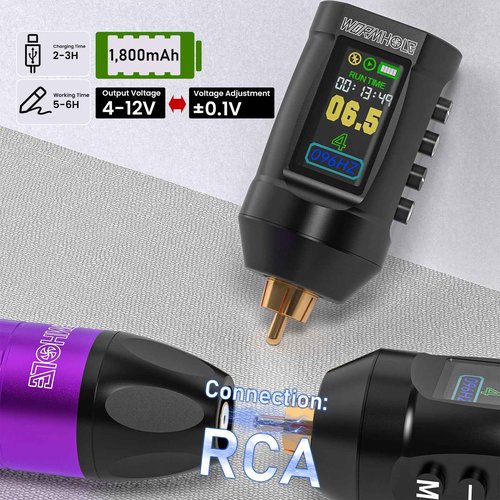 Wormhole Tattoo Gun Kit Wireless Tattoo Machine Kit Complete Tattoo Kit Tattoo Pen Kit Rechargeable Cordless Tattoo Power Supply Portable 1,800mAh with LED Digital Display for Artist WTK286