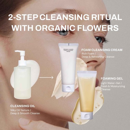 Whamisa Organic Flowers Foam Cleansing Cream, Foaming Face Wash, Postbiotic-Rich Formula for Gentle Wash, Rich Bubble Pore Care, Fermented Complex, 3 Day Aging, Hydrating (150ml)