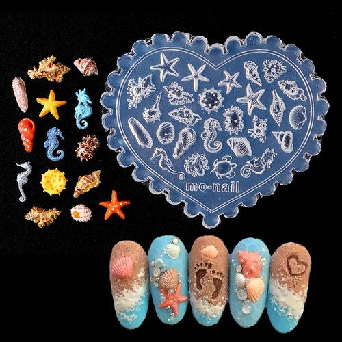 3D Nail Art Molds Mini Size Silicone Mold Ocean Themed Sea Shell Starfish Conch Turtle Seahorse Carving Template Resin Mould for Jewelry Making Embossed Stencils