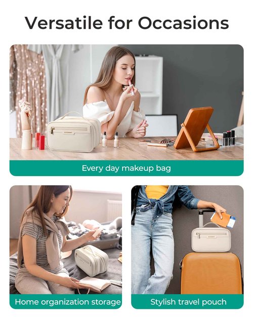 BAGSMART Travel Makeup Bag, Make Up Bag with Multiple Compartments for Organizer, Durable & Compact Cosmetic Organizer for Women for Travel Accessories (Beige)