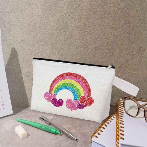 Koolmox 20 Pack 12Oz Blank Makeup Bags with Bottom and Strap, Multi-purpose Large Canvas Zipper Toiletry Organization Pouch Blank Bag for HTV Crafts (White Bag w/Black Zipper, L, 12.2x7.4x 2.7'')