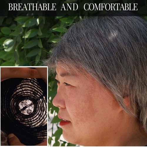 LSXCSM Salt and Pepper Human Hair Wig Short Pixie Cut Wigs with Bangs for Older Black Women Grey