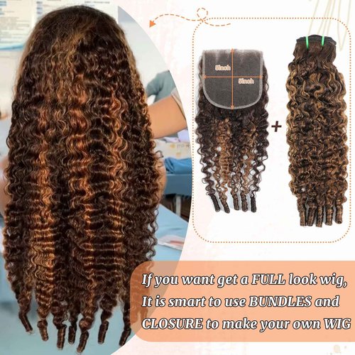 DSEKCAIN Highlight 5x5 Burmese Curly Closure P4/27 100% Real Human Hair Burmese Curly With Spiral Curl End 5x5 Transparent HD Lace Closure Brown Honey Blonde Piano Color 12 Inch