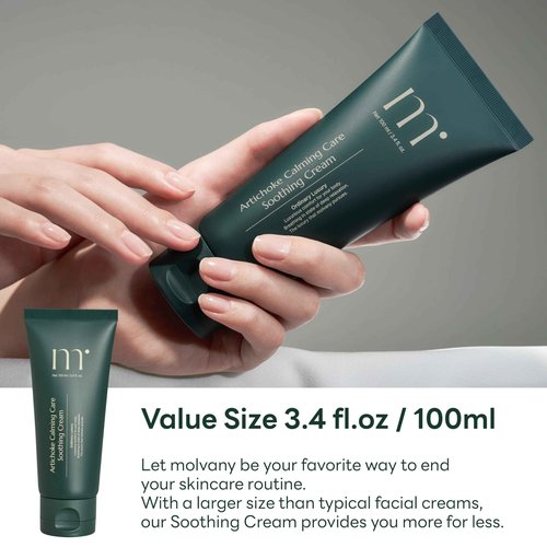 molvany Artichoke Calming Care Soothing Cream - Daily Facial Hydrating Moisturizer & Body Cream - Korean Skincare for Dehydrated & Sensitive Skin - 3.4 fl. oz