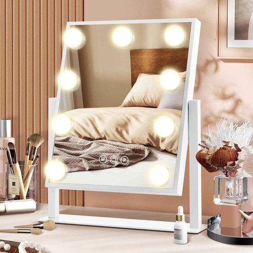 B Beauty Planet Hollywood Vanity Mirror with Lights, 3 Colors Light up Mirror for Makeup, Smart Touch Control, Brightness Adjustable, 360°Rotation Detachable 40X Magnification Mirror (14“L x 12“W)
