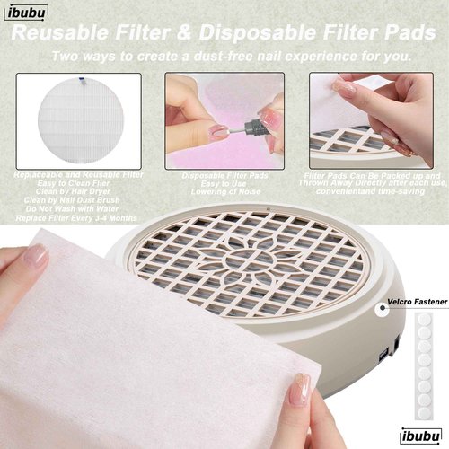 ibubu Upgrade Small Nail Dust Collector Vacuum Cleaner Machine 130W Powerful Strong Fan Extractor Suction Electric Nail Filer Manicure Dust Collector Quiet with Multiple Tool Kits for Home Salon
