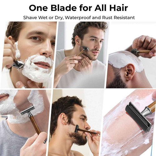 Wyklaus Double Edge Safety Razor: Premium Metal Single Blade Face Razor for Men & Women, Eco-Friendly Bamboo Handle & 10 Double Edge Blades