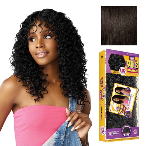 Sensationnel Butta Lace 90Sbangs Wigs - Unit 915 Glueless Wide Deep Part Synthetic Preplucked Hairline (2 DARKBROWN)