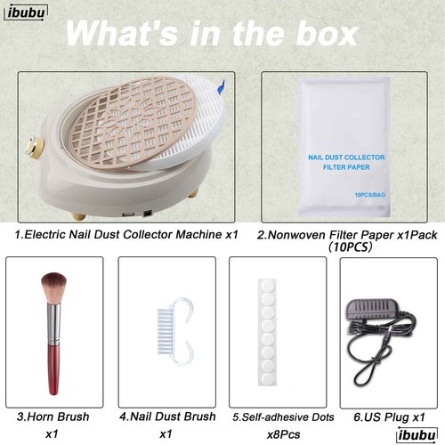 ibubu Upgrade Small Nail Dust Collector Vacuum Cleaner Machine 130W Powerful Strong Fan Extractor Suction Electric Nail Filer Manicure Dust Collector Quiet with Multiple Tool Kits for Home Salon