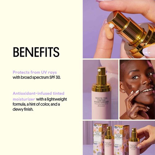 Winky Lux White Tea Tinted Moisturizer SPF 30 - Buildable Coverage with Facial SPF, Lightweight Sunscreen for Face, Naturally Radiant Finish, Long Lasting Coverage with Vitamin E, Deep Plus