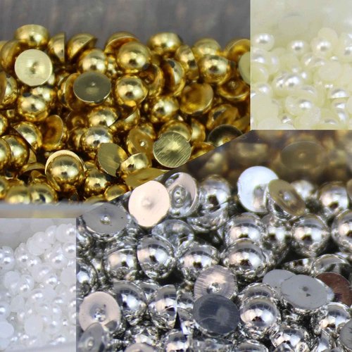 Pearls for Crafting Nail Charms Flat Back Nail Pearl 6 Size Half Round Beads for Embellishment Face Shoes Dress Small Accessories for DIY Jewelry Phone Making Gold Silver White Beige Bulk