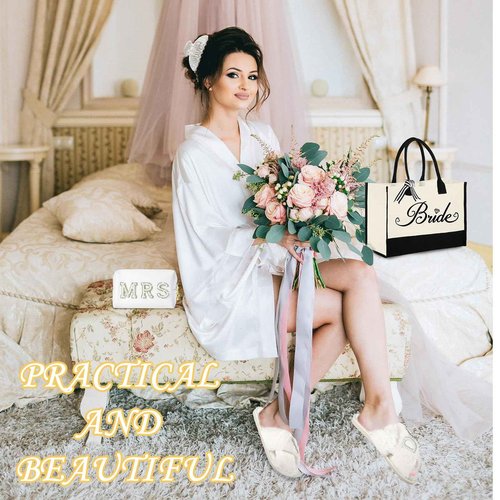 Tkifoda Bride to Be Gifts, Bridal Shower Gifts, Wedding Gift, Bride Tote Bag Makeup Bag Robe Slippers Hair Clip I Do Slippers Wedding Robe Cosmetic Bag