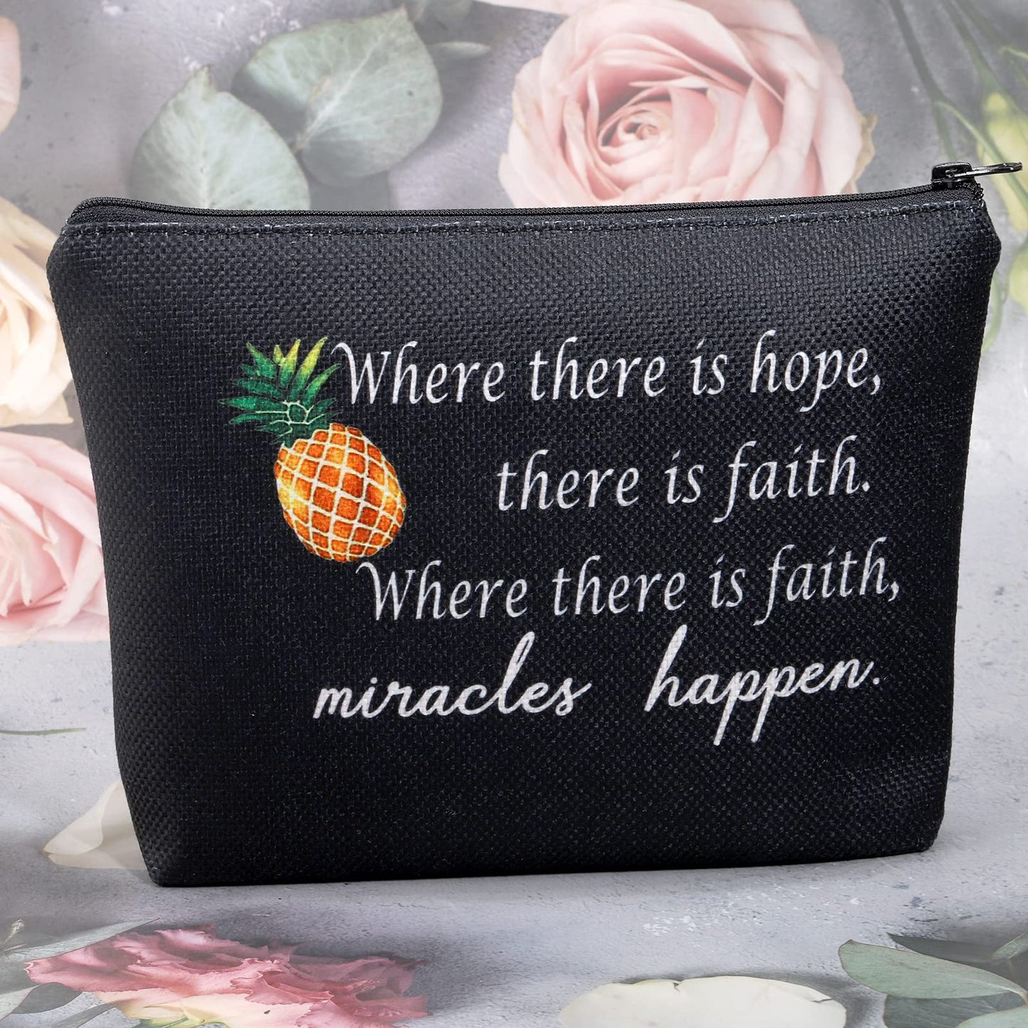 G2TUP IVF Faith Makeup Bags Motivational Infertility Pineapple Gift for Warrior Dad Mom Transfer Day Infertility Encouragement (black)