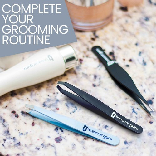 Tweezer Guru Eyebrow Tweezer Set for Women & Men - Professional Slant and Pointed Tweezers Set with Case - Precision Tweezers Kit for Facial Hair, Splinter and Ingrown Hair Removal (6 Pack)