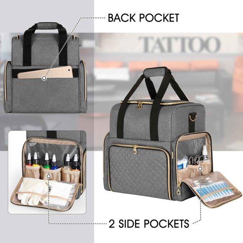 LUXJA Large Tattoo Travel Case with 3 Removable Pouches, Tattoo Supplies Organizer for Tattoo Stencil Printer and Tattoo Kit, Gray