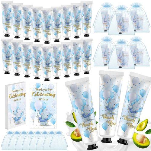 Swiffen 24 Sets Baby Shower Hand Cream Bulk Blue Elephant Shower Favors Bridal Thank You Appreciation Hand Cream for Guests Travel Size Lotion with Organza Bags