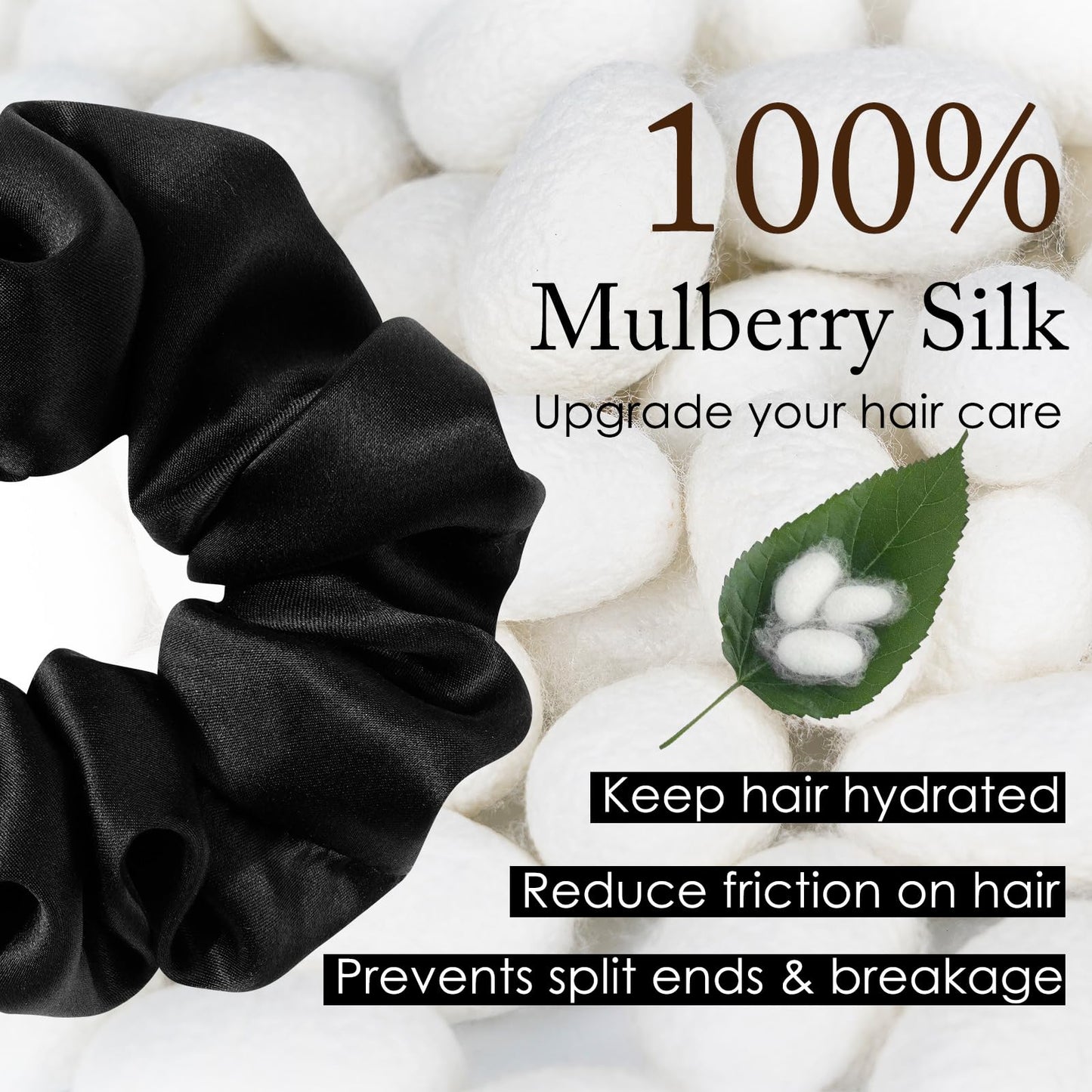 OLESILK 100% Mulberry Silk-Scrunchies for Women, Silk-Hair-Scrunchies for Curly Hair, Silk Hair Ties, Elastics Ponytail Holder, 3 Piece