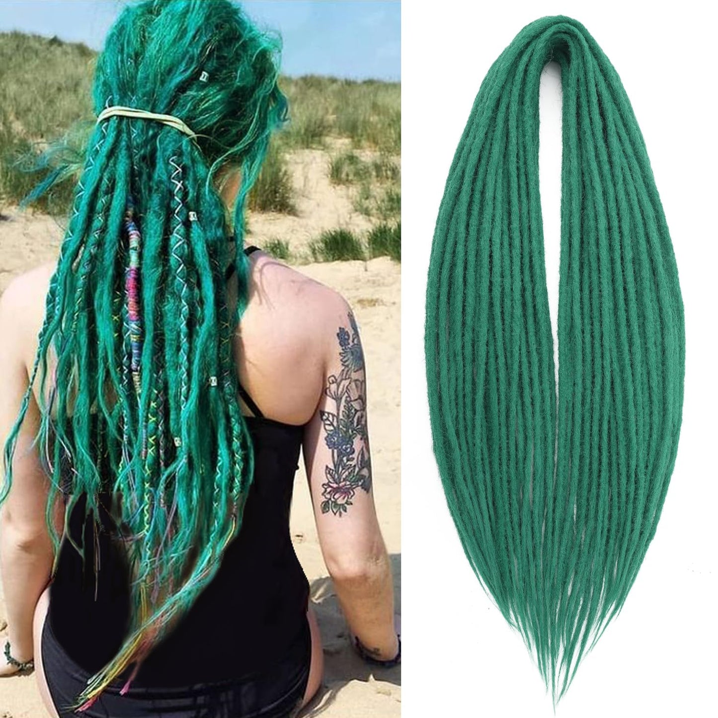 WIGNEE 24 Inches Double Ended Dreadlock Extensions Straight Synthetic Dreadlock Extensions 10 Strands Fake Synthetic Dreads Extensions (24, Green)