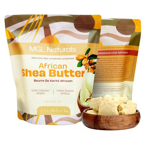 MGL Naturals Raw African Shea Butter Ivory 2.2 lb, 100% Pure, and Unrefined. Nourish and moisturize hair and skin. Use alone or DIY recipes. From Ghana. (2.2 lb | 35.3oz | 1kg)