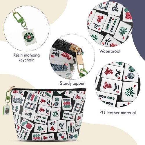 Vincreem Mahj Tile Lover Gift Mahj Tiles Coin Bag with Keychain Set PU Leather Coin Purse Gift for Lover Women Mom Grandma Birthday Travel(Latest Style)