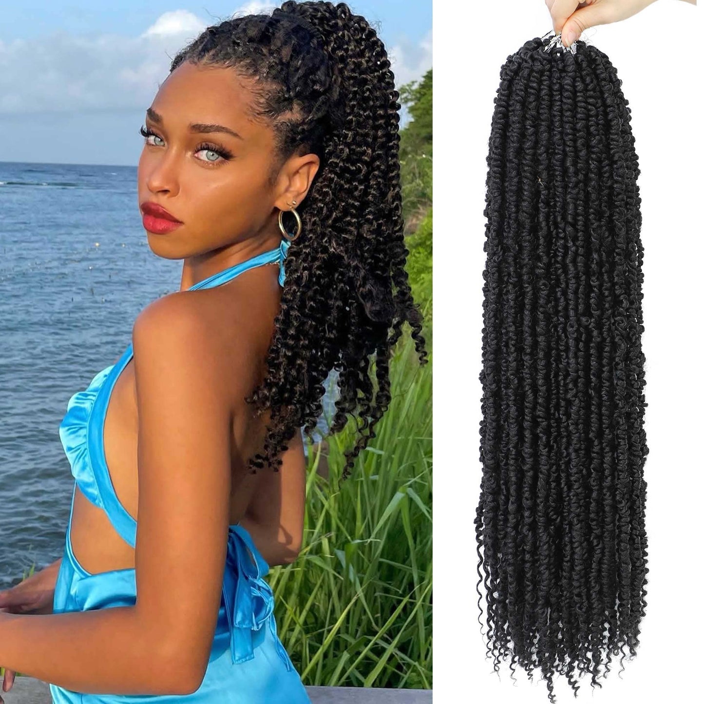 BEFUNNY Passion Twist Crochet Hair,18 Inch 6 Packs Pretwisted Passion Twist Hair, Soft Pre Looped And Pre twist Crochet Hair For Women,Prelooped Black Curly Bohemian Crochet Braids(18",6packs,1B#)