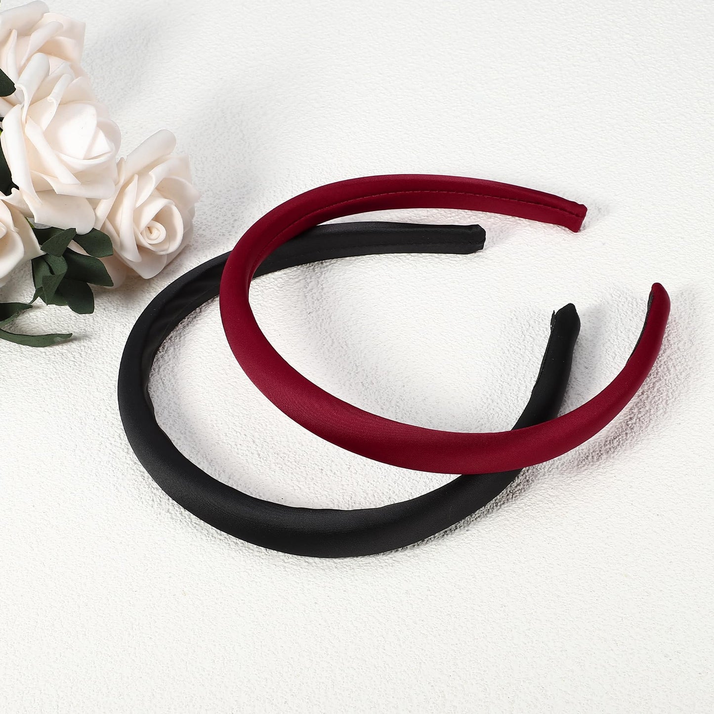 VOCOSTE 2 Pcs Solid Simple Silk Headbands, Fashion Hair Hoop for Women, Anti Slip Hair Accessories, Red, Black, 0.59" Wide