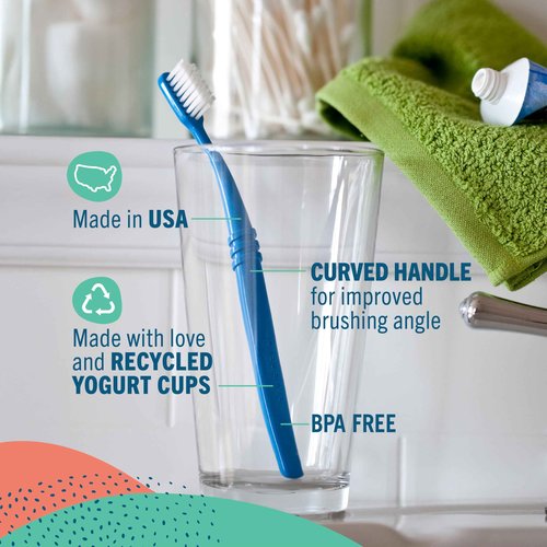 Preserve Eco Friendly Adult Toothbrushes, Made in The USA from Recycled Plastic, Soft Bristles, Paperboard Package, Colors Vary, 6 Count (Soft)
