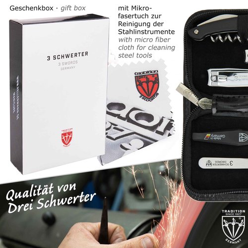 3 Swords Germany - brand quality 5 piece manicure pedicure grooming kit set for professional finger & toe nail care scissors clipper fashion leather case in gift box, Made by 3 Swords (00804)