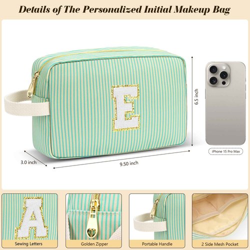 DOSUKE Travel Makeup Bag Christmas Gifts for Women Girl Teens, Personalized Initial Makeup Bag for Cute Teen Girls, Preppy Stuff Toiletry Bag Cosmetic Bag, Teen Girls Gift Trendy Stuff, Letter M