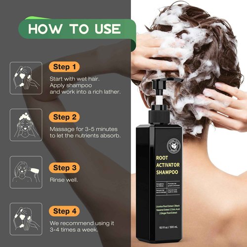 Root Activator Shampoo for Hair Growth - Natural Formula DHT Blocker with Fo-Ti Root and Ginger to Strengthen Follicles, Shampoo for Man & Women to Thinning and Lost Hair