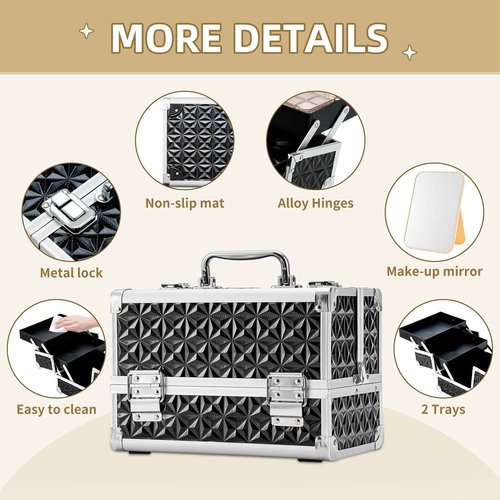 Leeora&Leekoo Makeup Train Case with Lighted Mirror,Portable Makeup Box Organizer (Black)
