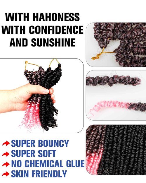 Passion Twist Crochet Hair - Mixed Color Combo Pack (7 Boxes 1B+2 Boxes T1B/Pink), Pre-twisted Pre Looped Synthetic Hair Extensions For Black Women and Kids - 10 Inches