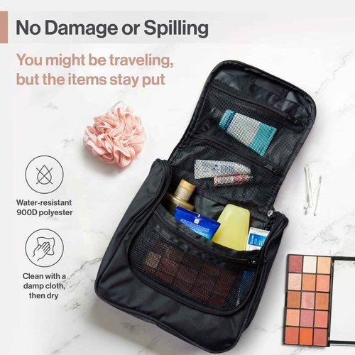 Wayfarer Supply Co. Hanging Travel Toiletry Bag - Large Cosmetic Bag Organizer for Toiletries, Makeup and Shaving Supplies - Cruise and Travel Essentials for Women & Men, Black