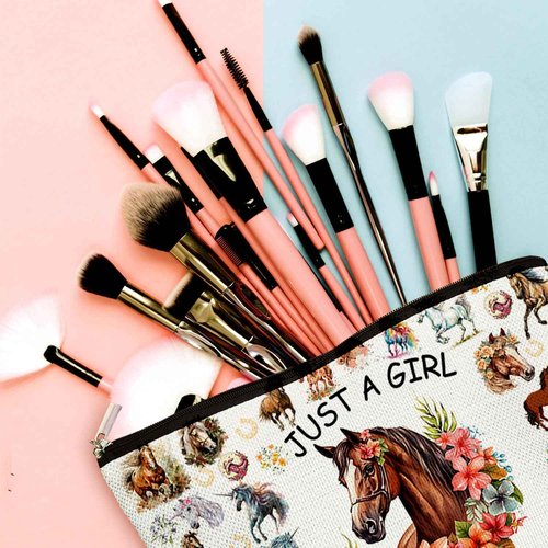 SHLINCO Equestrian Makeup Bag - Cute Horse Print Cosmetic Pouch for Girls & Teens | Horse Lover Gifts for Women, Birthday Gift | Travel Toiletry Organizer Accessories