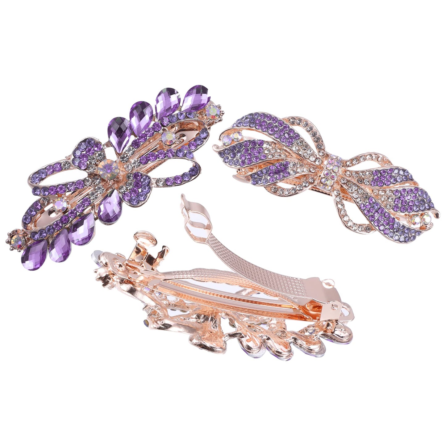 VOCOSTE 3 Pcs Hair Barrettes, Hair Accessories for Women, Hair Clips, Sparkly Glitter, Rhinestones Hairpin, Purple