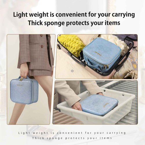 PRALENA Portable Travel Makeup Bag with Mirror and Light - 3 Colors,Adjustable Brightness Spacious Cosmetic Organizer,Mermaid Shine Blue
