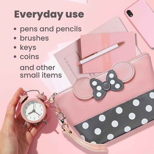 BELMAKS Pink Murine Makeup Bag Pink Cosmetic Bags White Polka Dots Toiletry Organizer Rose Cartoon Makeup Organizer for Teen Girls 5.1" x 5.9" Murine Zipper Cute Purse for Travel