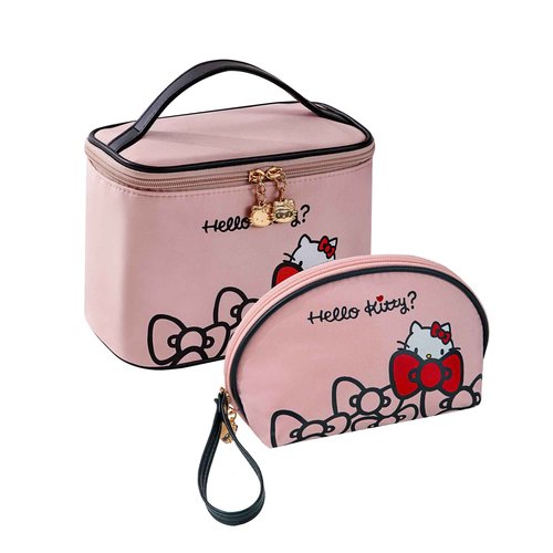 AmBealla Travel Makeup Bag Large Cosmetic Bags with Brush Holder, Pink Waterproof 2PCS Portable Cosmetic Case for Women, Toiletry Storage Bag for Skincare & Beauty Tools for Girls
