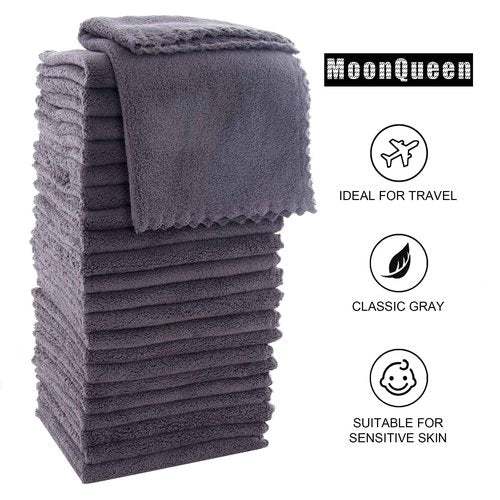 MOONQUEEN Ultra Soft Premium Washcloths Set - 12 x 12 inches - 72 Pack - Quick Drying - Highly Absorbent Coral Velvet Bathroom Wash Clothes (Grey)