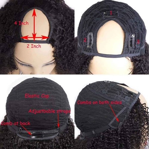 huarisi U Part Wig Human Hair Curly Wave for Black Women, 100% Unprocessed Brazilian Hair, Glueless Full Head Clip in Half Wigs, 150% Density Natural Color 14 Inch