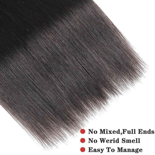 NROOEAY Straight Bundles Human Hair 24 inch 100% Unprocessed Brazilian Straight Hair Bundles 12A Remy Virgin Retain the Intact Cuticle, Long Lifespan