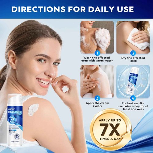 Nedtol Folliculitis Treatment Cream, 7X Fast-Acting Antibacterial Ointment for Scalp, Face & Body, Relieves Itching, Redness & Bumps, Intensive Skin Therapy – 120g