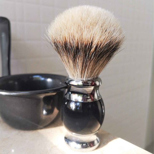 JEQUIL&CORENVEO 100% Silvertip Badger Hair Shaving Brush, Handmade Shaving Brush with Fine Resin Handle and Stainless Steel Base (Black)