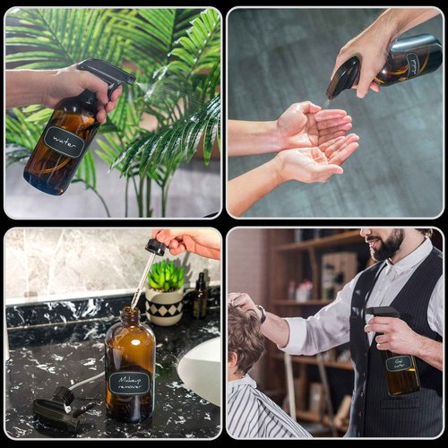 AYL Amber Glass Spray Bottles - (4 Pack) 16 oz with Labels Refillable Container for Essential Oils, Cleaning Solutions, Cleaning Products, Hair, Plant Mister, Daily Shower, Gardening or Aromatherapy